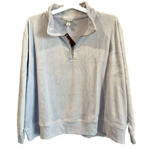 Women's Velour Pullover Sweatshirt 3X Light Blue 1/4 Zip Ava & Viv Super Soft